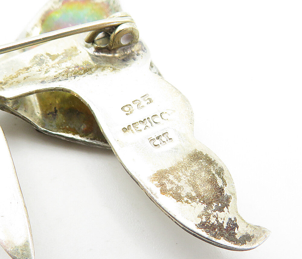 MEXICO 925 Sterling Silver  Vintage Abalone Shell Butterfly Brooch Pin  BP1338