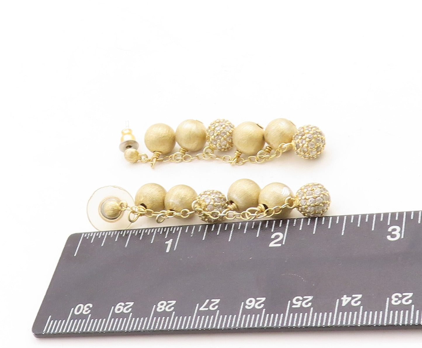 925 Sterling Silver Vintage Earrings Gold Plated Drop Round CZ  Beads  EG13268