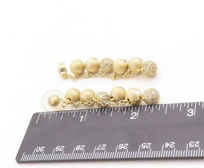 925 Sterling Silver Vintage Earrings Gold Plated Drop Round CZ  Beads  EG13268