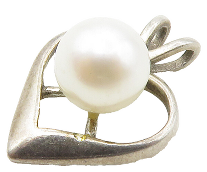 925 Sterling Silver  Vintage Freshwater Pearl Open Love Heart Pendant  PT13112