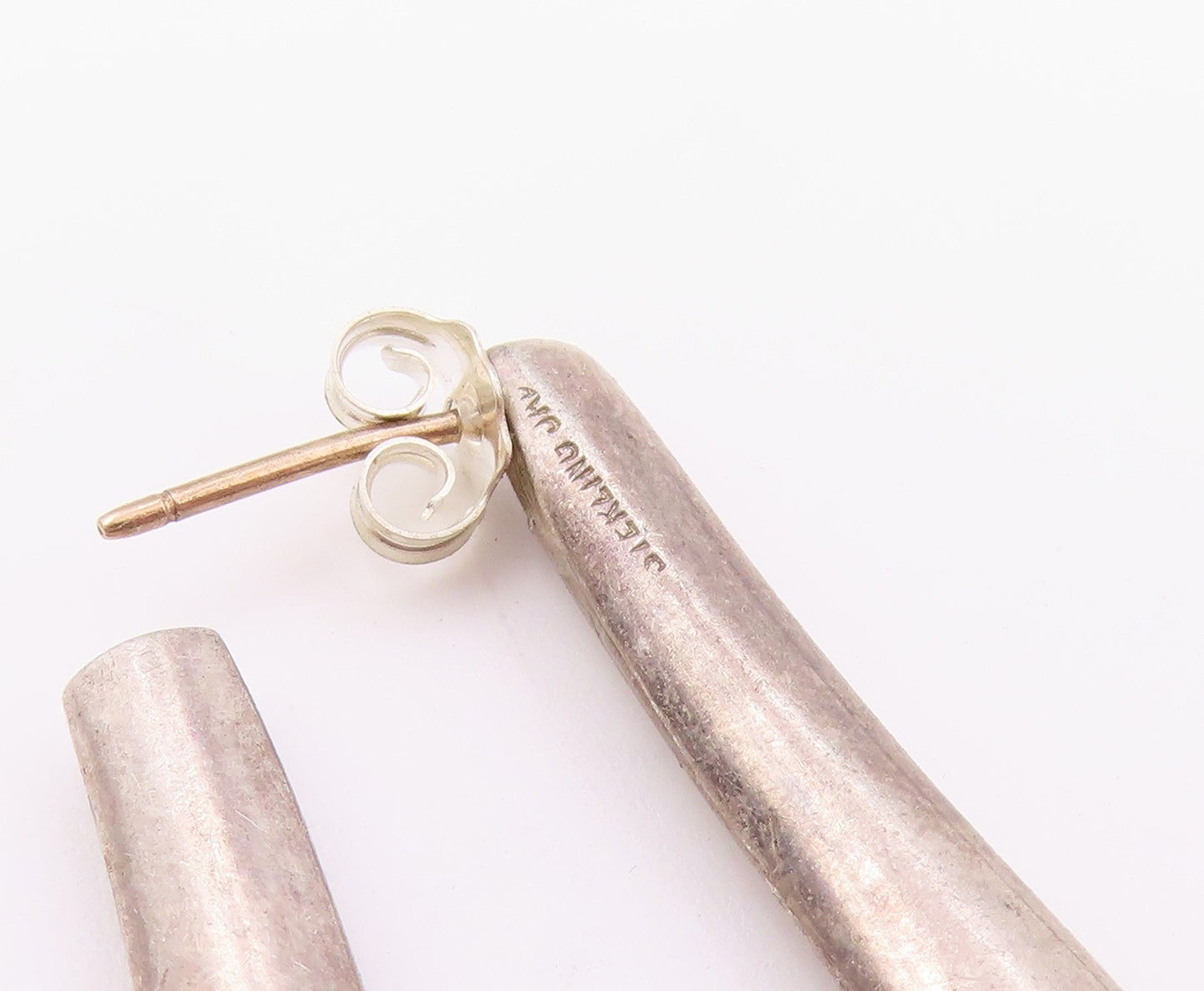 14k Gold & 925 Sterling Silver Vintage Earrings Chunky Tapered Oval Hoop EG14530