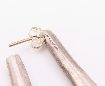 14k Gold & 925 Sterling Silver Vintage Earrings Chunky Tapered Oval Hoop EG14530
