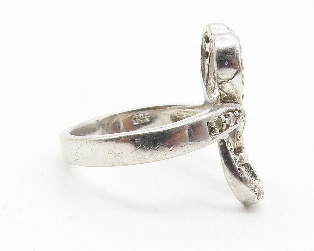 925 Sterling Silver  Topaz Open Love Heart Bypass Band Ring Sz 5.5  RG11828