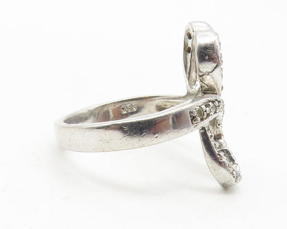 925 Sterling Silver  Topaz Open Love Heart Bypass Band Ring Sz 5.5  RG11828