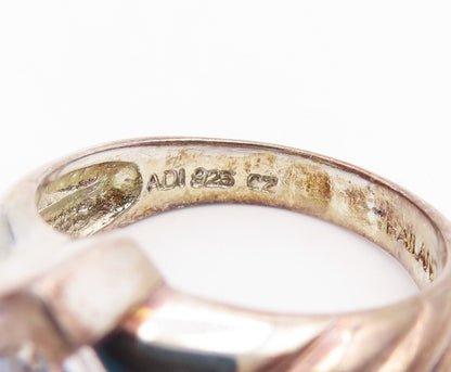 925 Sterling Silver Vintage Ring Modernist CZ Statement Band  Sz 7  RG35636