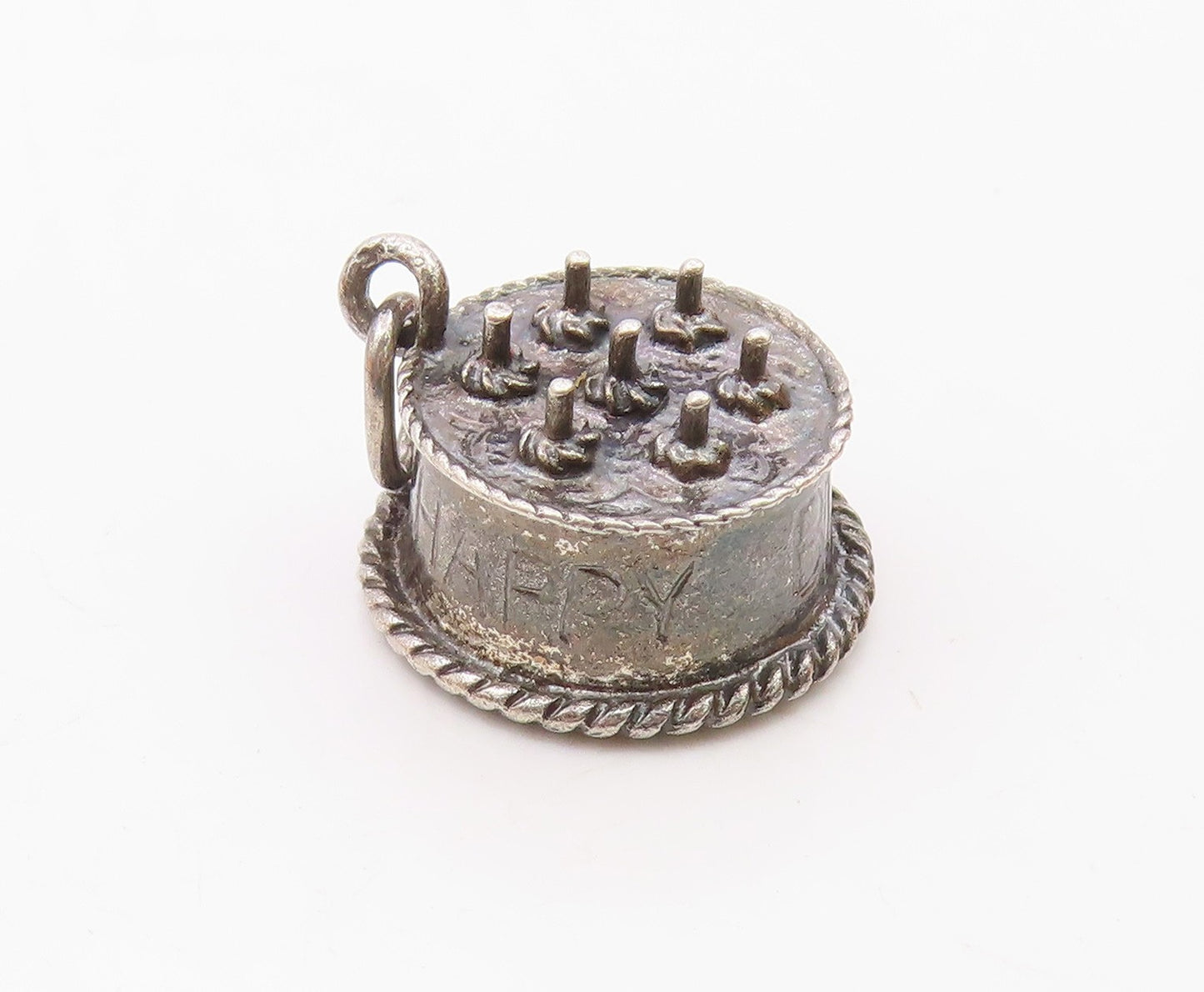 DANECRAFT 925 Sterling Silver  Vintage Happy Birthday Cake Pendant  PT18862