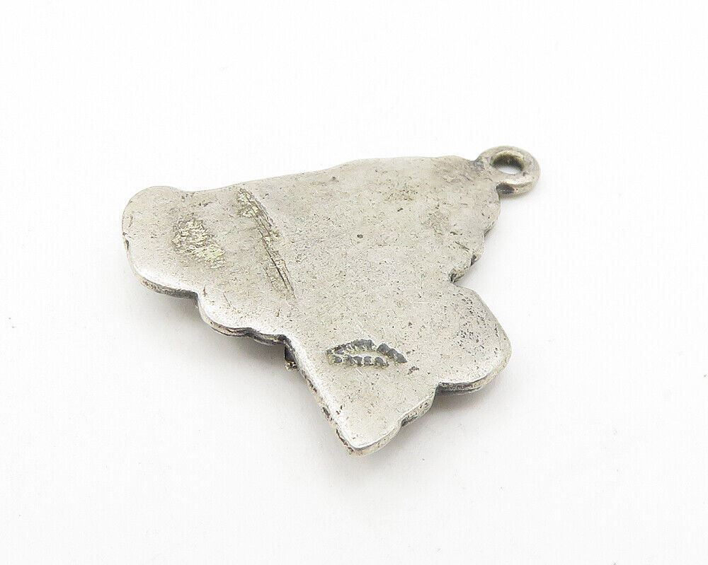 925 Sterling Silver  Vintage Oxidized New York State Map Drop Pendant  PT9227