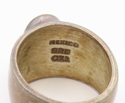 925 Sterling Silver Vintage Ring MEXICO Cabochon Black Onyx Band  Sz 8  RG34647