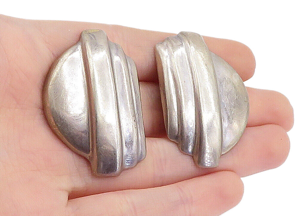 MEXICO 925 Sterling Silver  Vintage Modernist Non Pierce Drop Earrings  EG2701