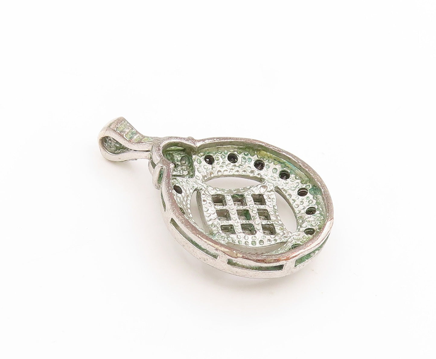 925 Sterling Silver Vintage Pendant Black & White CZ Geometric Charm  PT25824