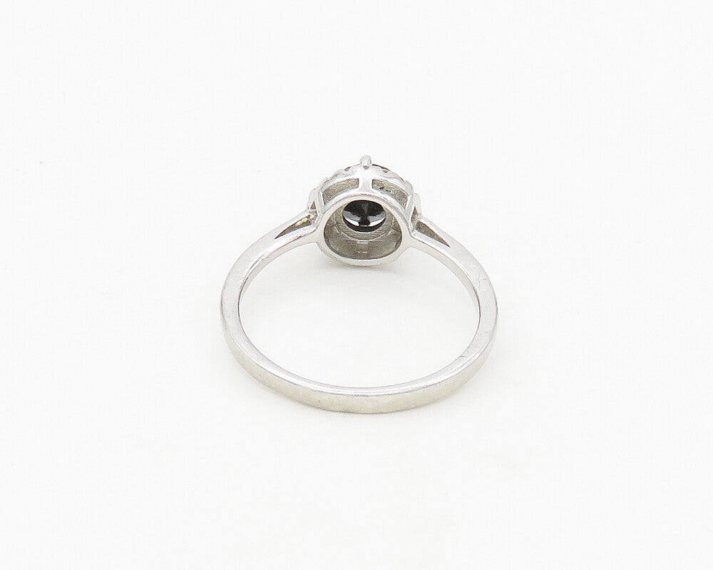 925 Sterling Silver  Round Cut Hematite & Topaz Shiny Band Ring Sz 9  RG17936