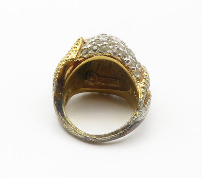 925 Sterling Silver Vintage Topaz Dome Two Tone Cocktail Ring Sz 6 RG15451