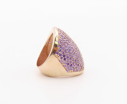 925 Sterling Silver Vintage Ring Gold Plated Amethyst Cluster  Sz 6.5  RG36403