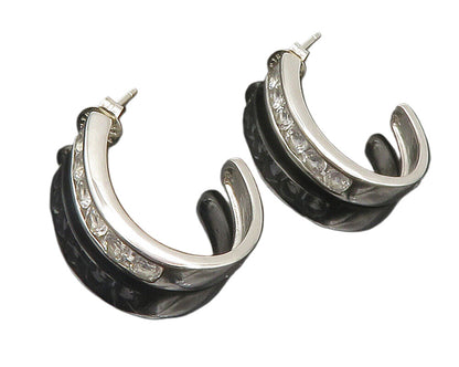 925 Sterling Silver  Vintage White Topaz Shiny Smooth JHoop Earrings  EG6253
