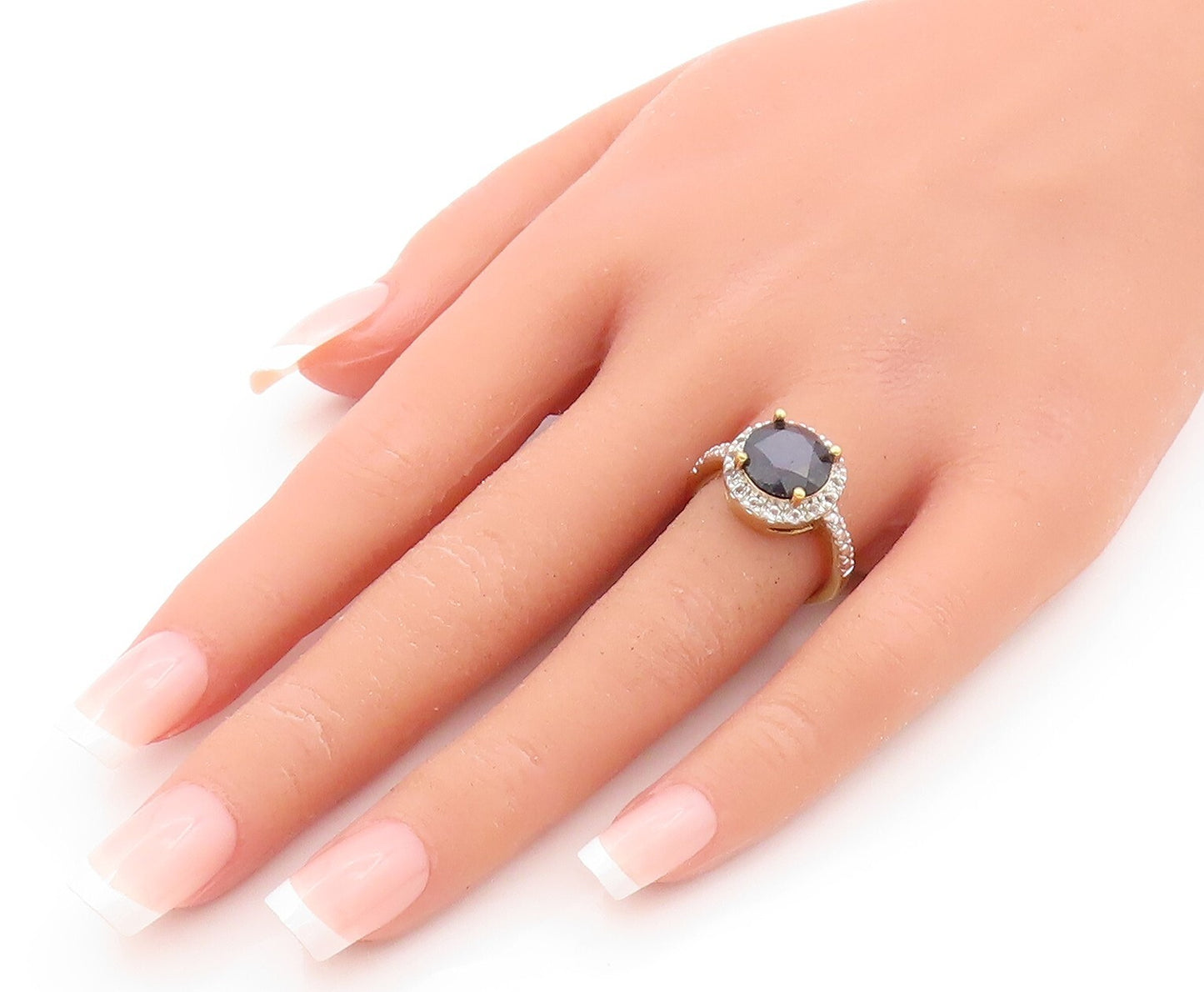 925 Sterling Silver Vintage Ring Gold Plated Sapphire Halo Topaz  Sz 7  RG31863