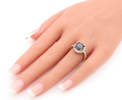 925 Sterling Silver Vintage Ring Gold Plated Sapphire Halo Topaz  Sz 7  RG31863