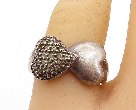 JUDITH JACK 925 Silver  Vintage Marcasite Love Heart Band Ring Sz 8  RG7042
