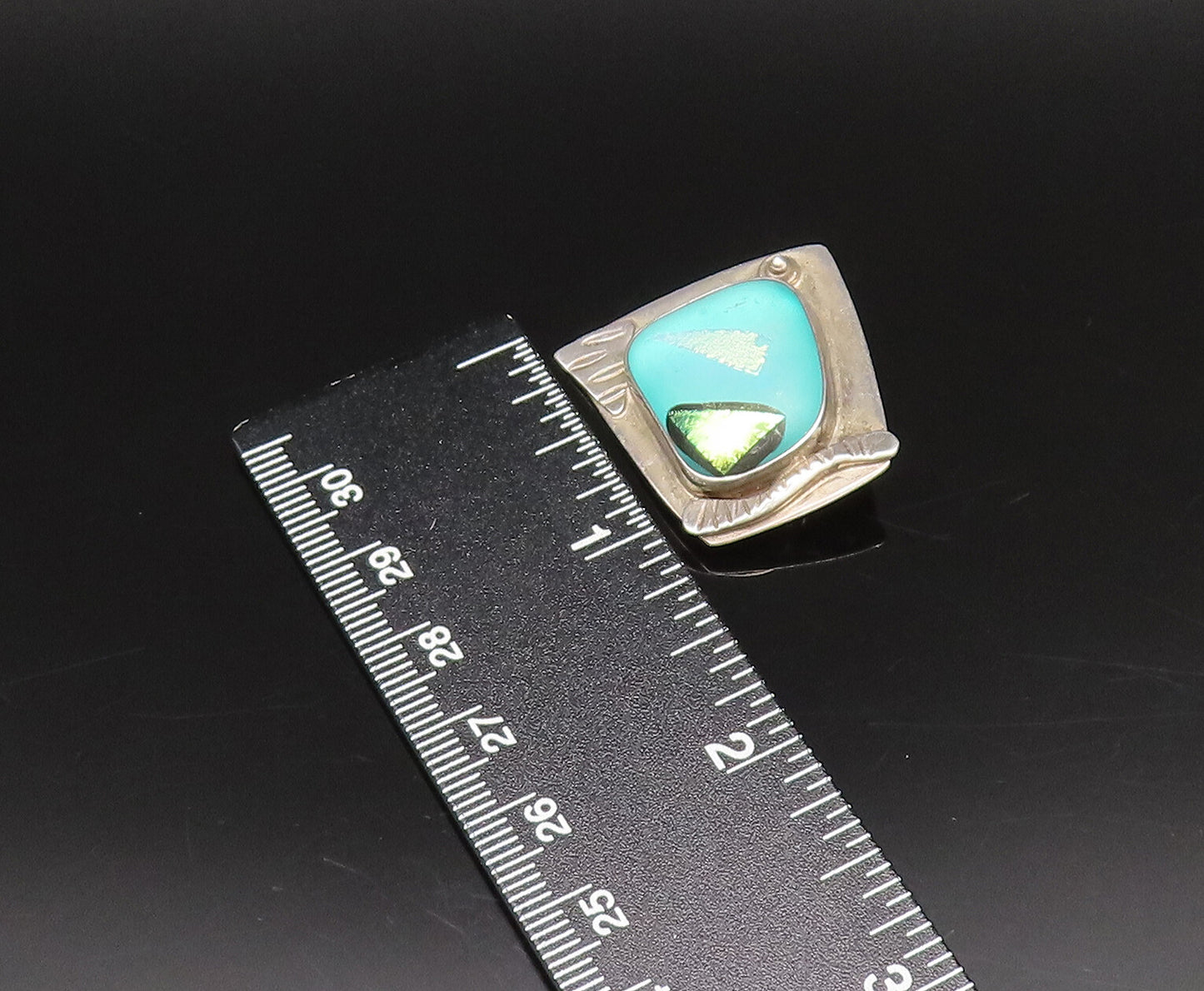BARBARA SUCHERMAN 925 Silver  Vintage Fused Dichroic Glass Brooch Pin  BP10072
