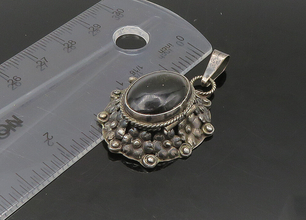 MEXICO 925 Sterling Silver  Vintage Cabochon Cut Black Onyx Pendant  PT17856
