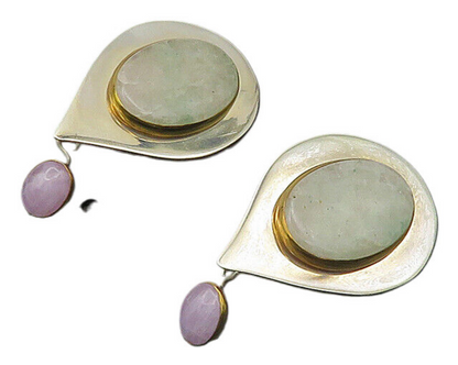 TULLA BOOTH 925 Silver  Vintage Jade & Amethyst Dangle Earrings  EG10037