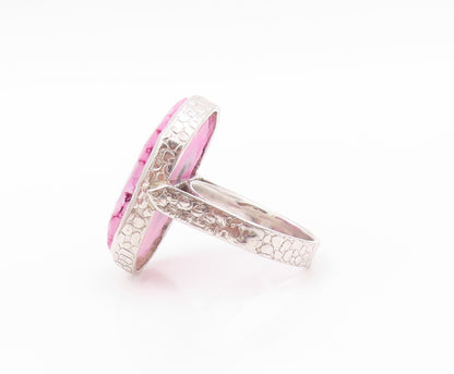 925 Sterling Silver Vintage Ring Pink Natural Patterns Agate  Sz 8  RG32341