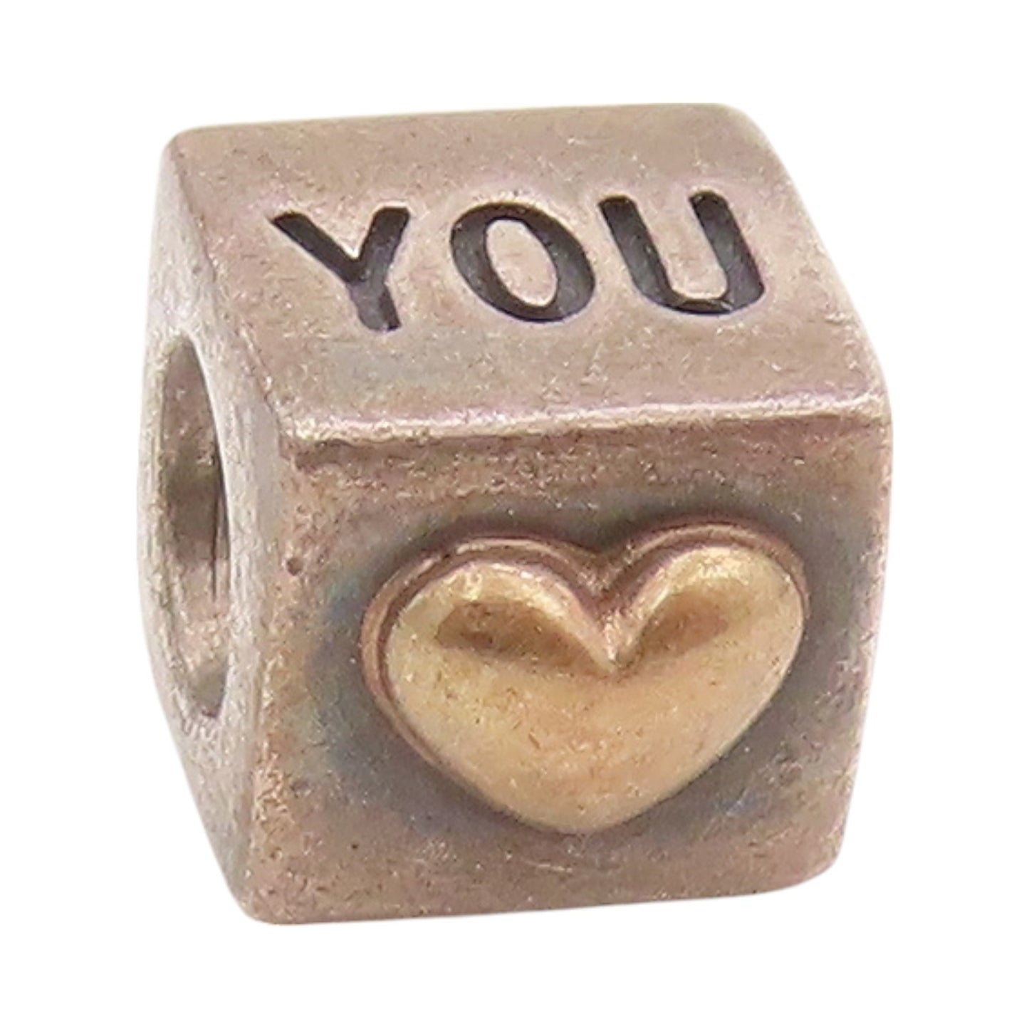 925 Sterling Silver Vintage Pendant PANDORA I Love You Etched Cube  PT24042