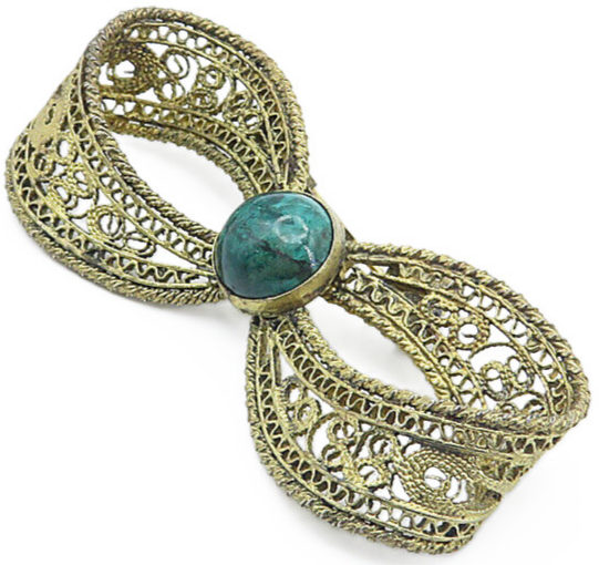 ISRAEL 925 Sterling Silver  Vintage Eilat Filigree Bow Tie Brooch Pin  BP2939