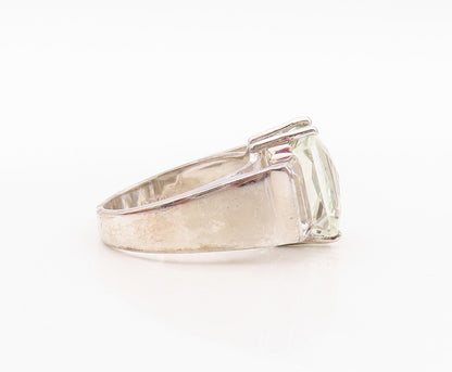 925 Sterling Silver Vintage Ring Rectangle Green Amethyst & Topaz  Sz 8  RG30012