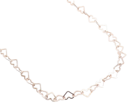925 Sterling Silver Vintage Necklace Interlocking Hollow Love Hearts Link NE4735