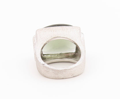 925 Sterling Silver Vintage Ring Faceted Green Amethyst Band  Sz 6  RG36420