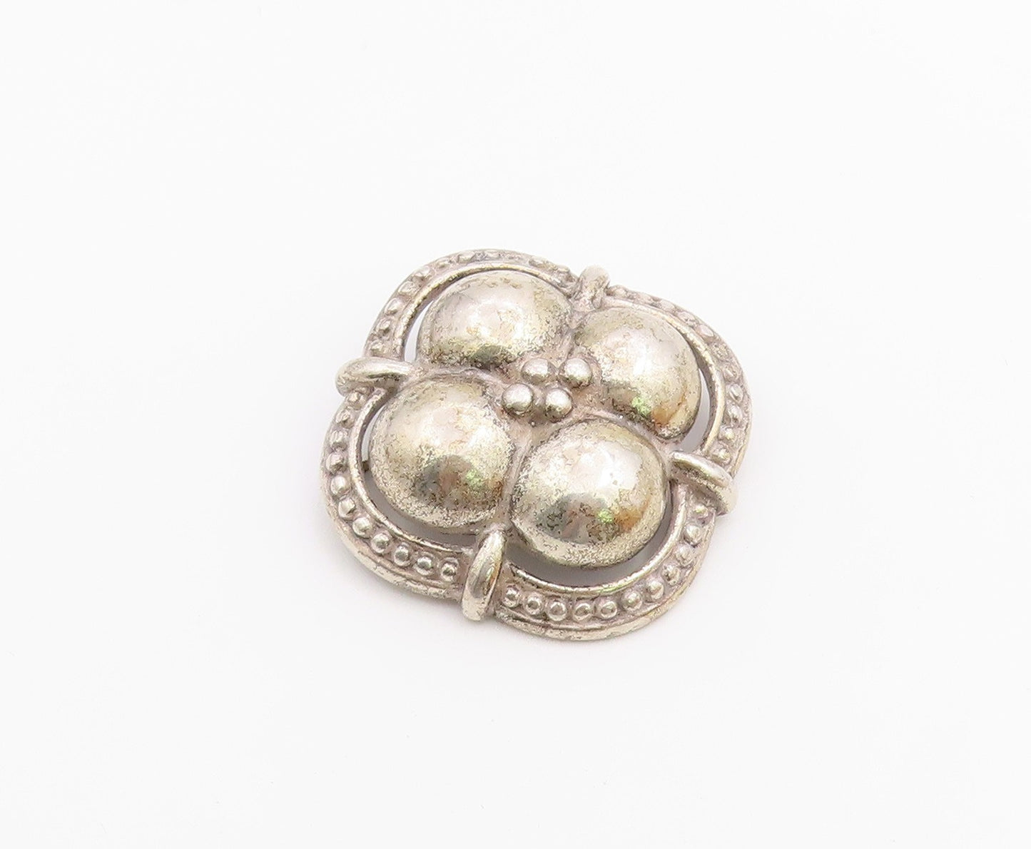 925 Sterling Silver  Vintage Antique Floral Dome Shiny Brooch Pin  BP6393