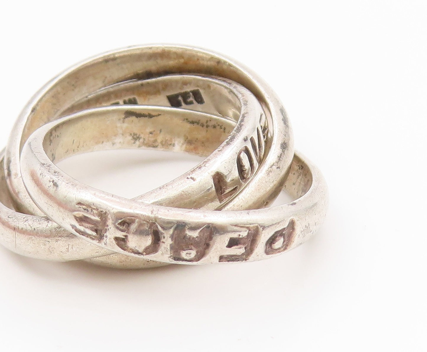 925 Sterling Silver Vintage Ring Interlocking Love & Peace Band Sz 9 RG34656