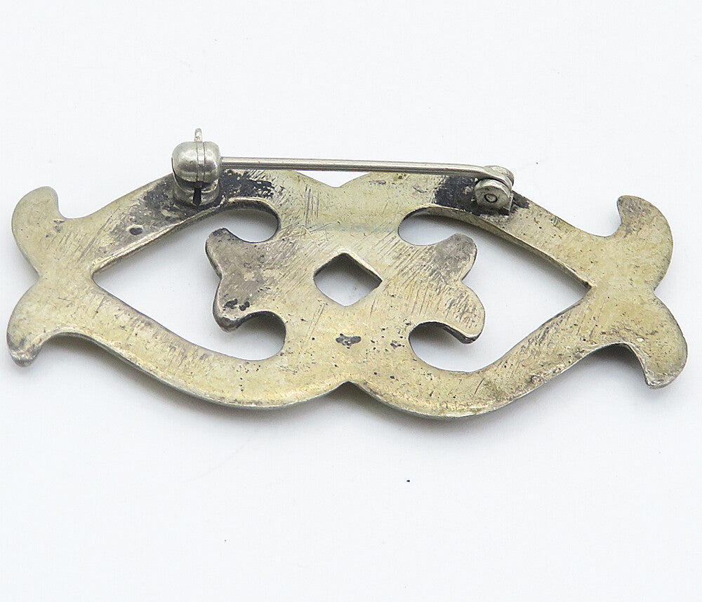 925 Sterling Silver  Vintage Dark Tone Open Swirl Hearts Brooch Pin  BP2860