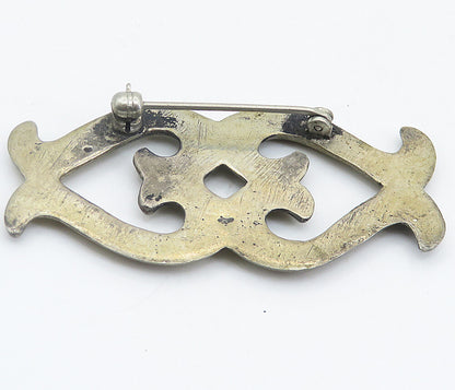 925 Sterling Silver  Vintage Dark Tone Open Swirl Hearts Brooch Pin  BP2860