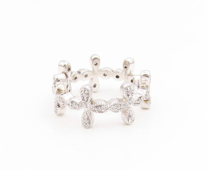 925 Sterling Silver Vintage Ring CZ Floral Petal Eternity Band  Sz 7  RG35234