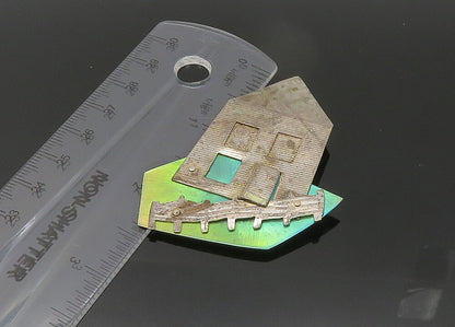 925 Sterling Silver  Vintage Modernist House & Fence Brooch Pin  BP8601