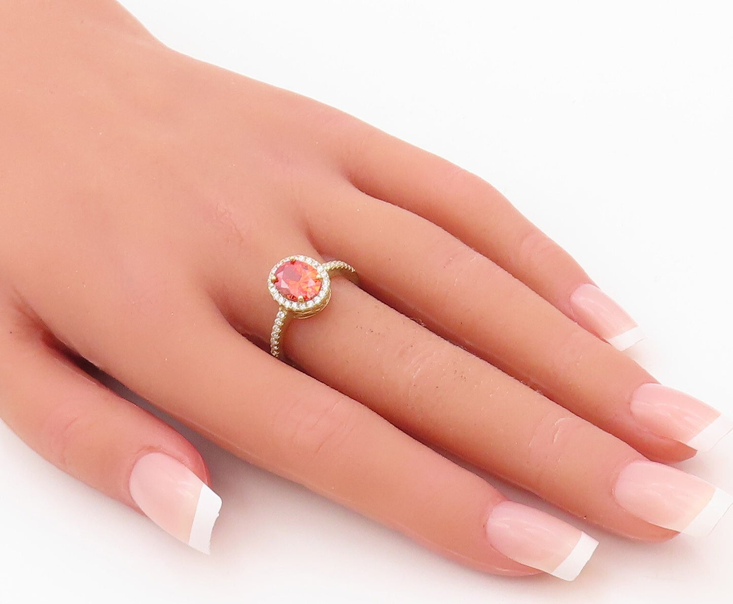 925 Sterling Silver Vintage Ring Gold Plated Orange & White CZ  Sz 7  RG30426