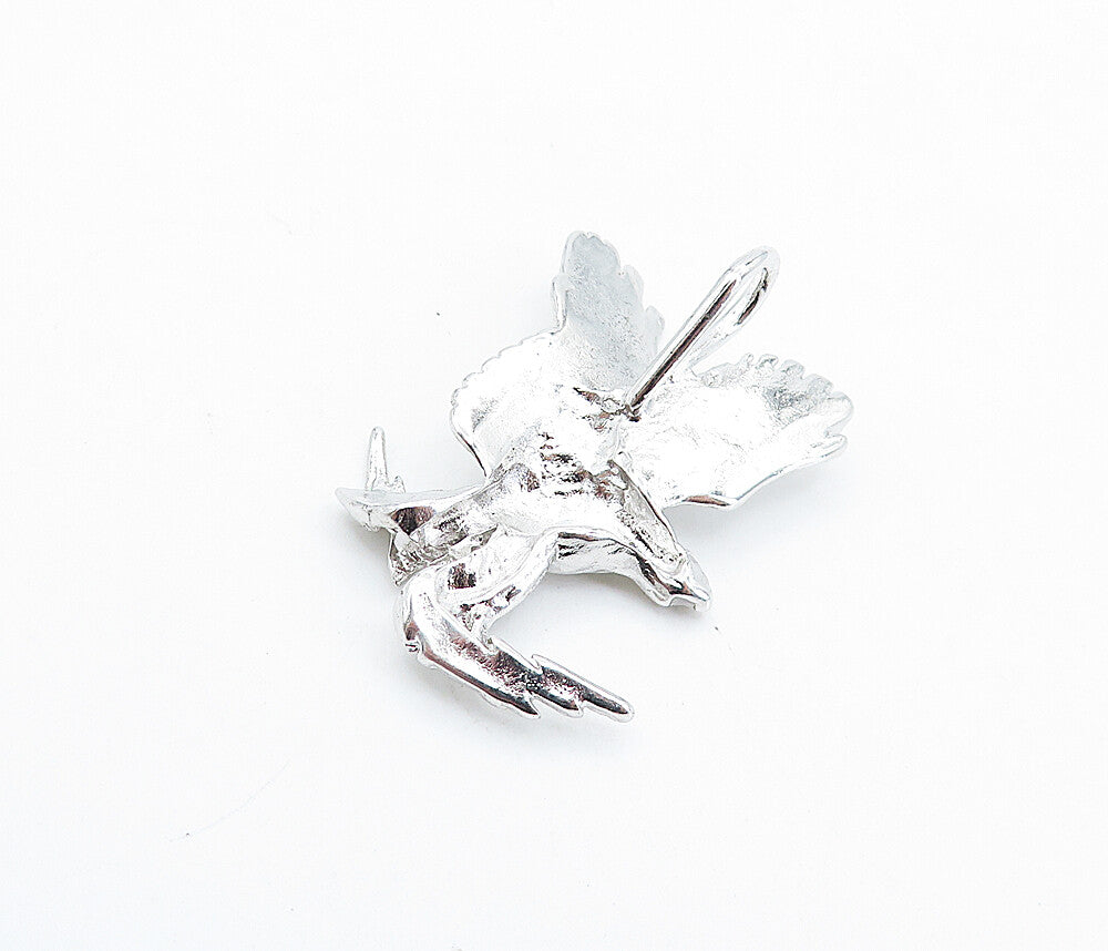 925 Sterling Silver  Vintage Shiny Etched Detail Flying Eagle Pendant  PT4220
