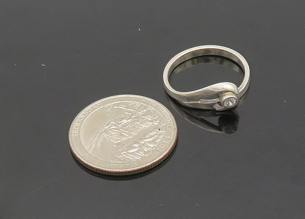 POLAND 925 Silver  Vintage Shiny Cubic Zirconia Loop Band Ring Sz 7.5  RG21018