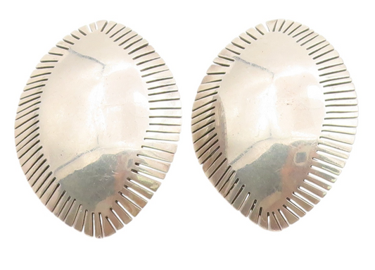 925 Sterling Silver Vintage Earrings MEXICO Etched Oval Concho Studs  EG13720