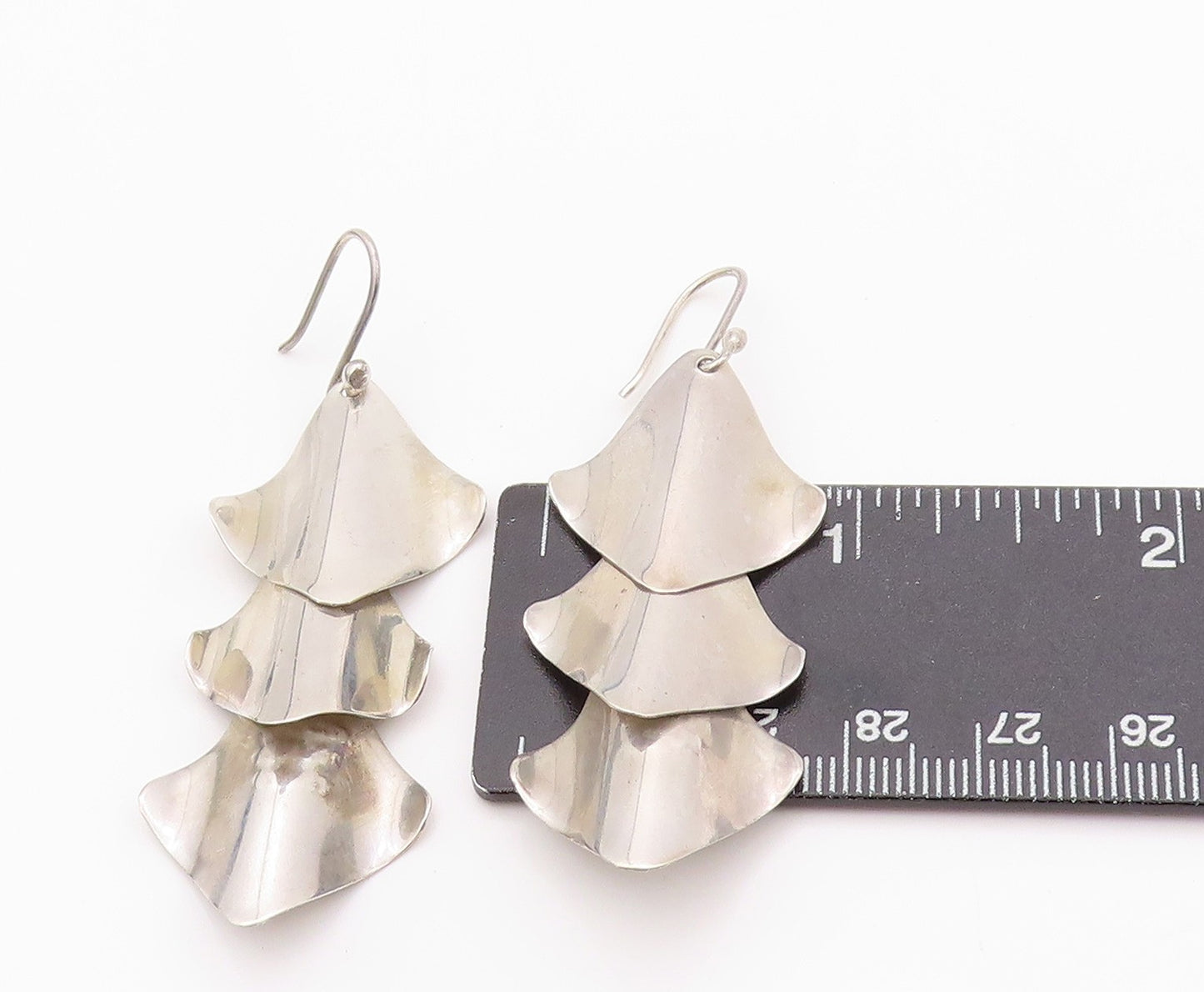 925 Sterling Silver Vintage Earrings MEXICO Wave Effect Drop Squares  EG13480