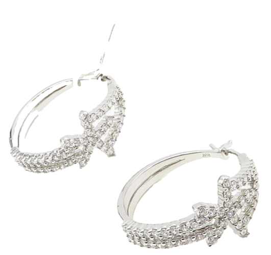 925 Sterling Silver   Sparkling Cubic Zirconia Star Hoop Earrings  EG8932
