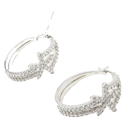 925 Sterling Silver   Sparkling Cubic Zirconia Star Hoop Earrings  EG8932