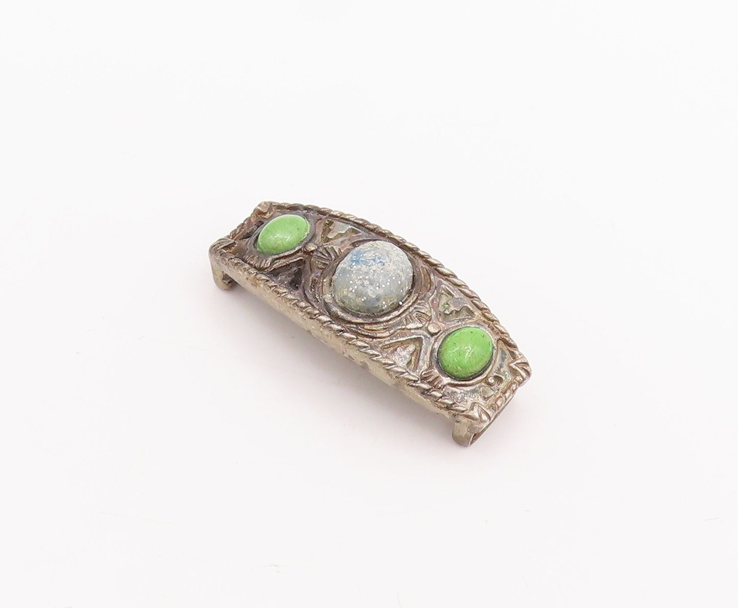 925 Sterling Silver Vintage Pendant Antique Carved Oval Gemstones  PT23344