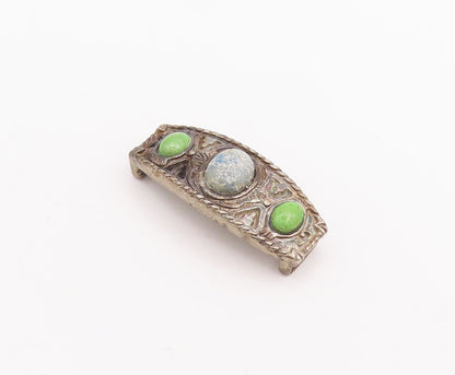 925 Sterling Silver Vintage Pendant Antique Carved Oval Gemstones  PT23344