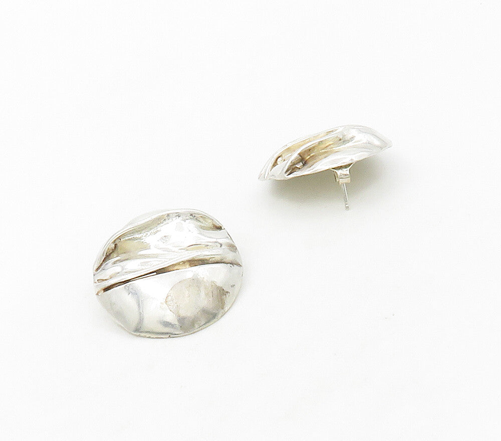 925 Sterling Silver  Vintage Modernist Sculpted Round Drop Earrings  EG8608