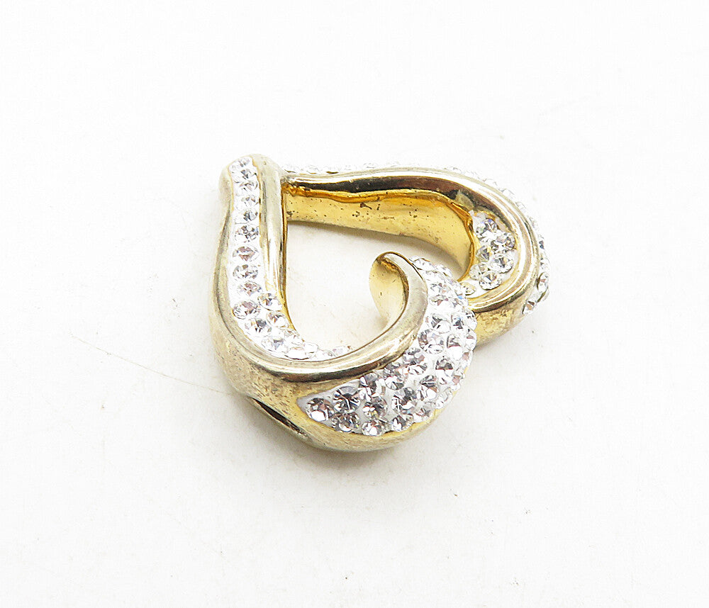 925 Sterling Silver  Cubic Zirconia Gold Plated Love Heart Pendant  PT6629