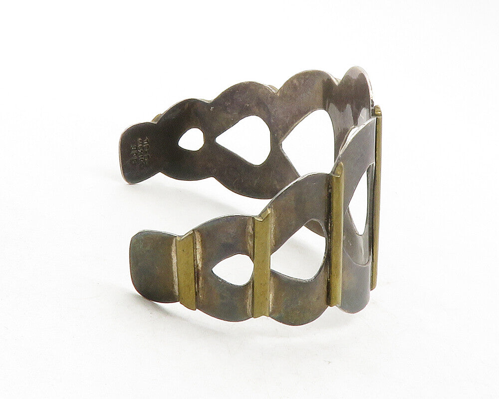 MEXICO 925 Sterling Silver  Vintage Two Tone Design Cuff Bracelet  BT4822