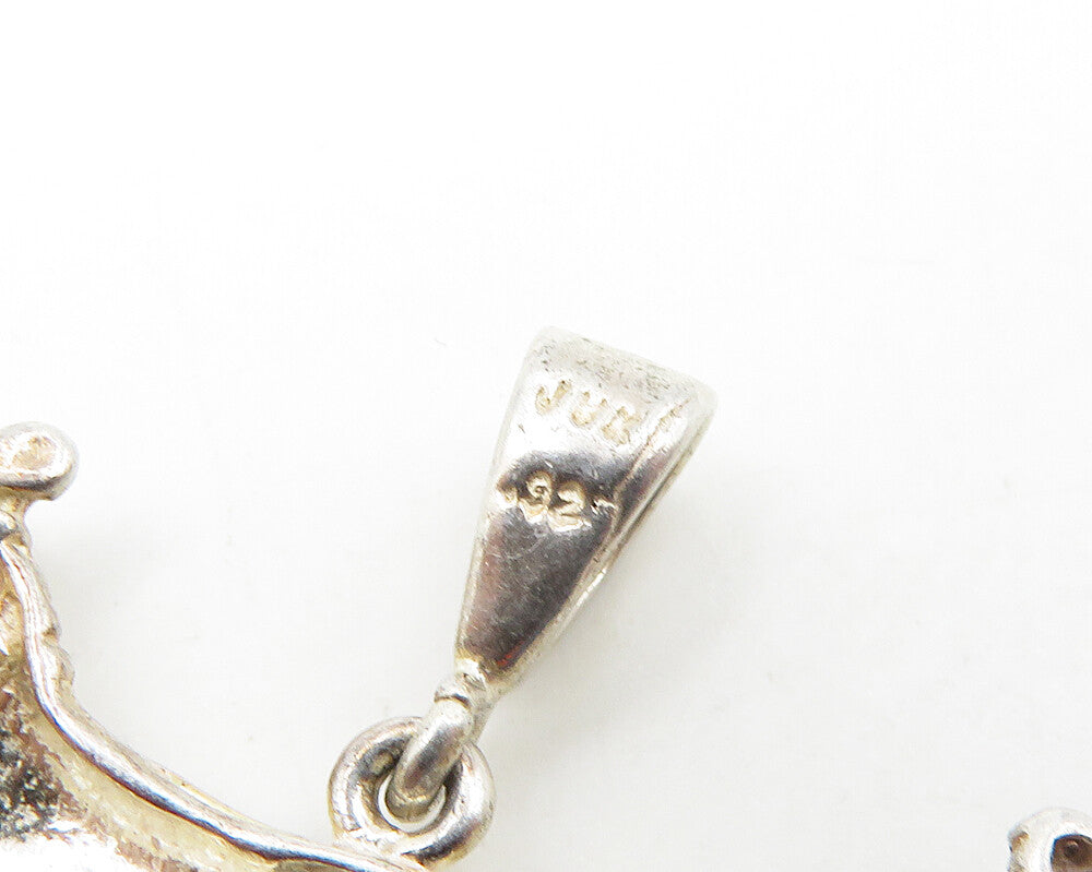 925 Sterling Silver  Vintage Shiny Galloping Horse & Carriage Pendant  PT14727
