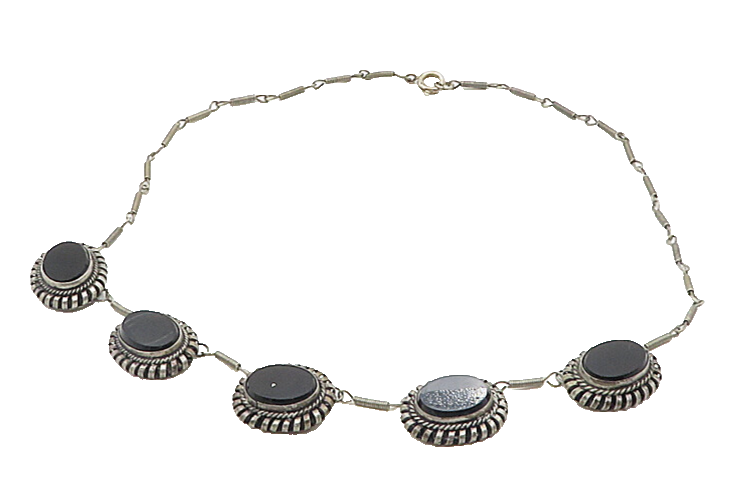 ISRAEL 925 Sterling Silver  Vintage Black Onyx Twist Chain Necklace  NE1804